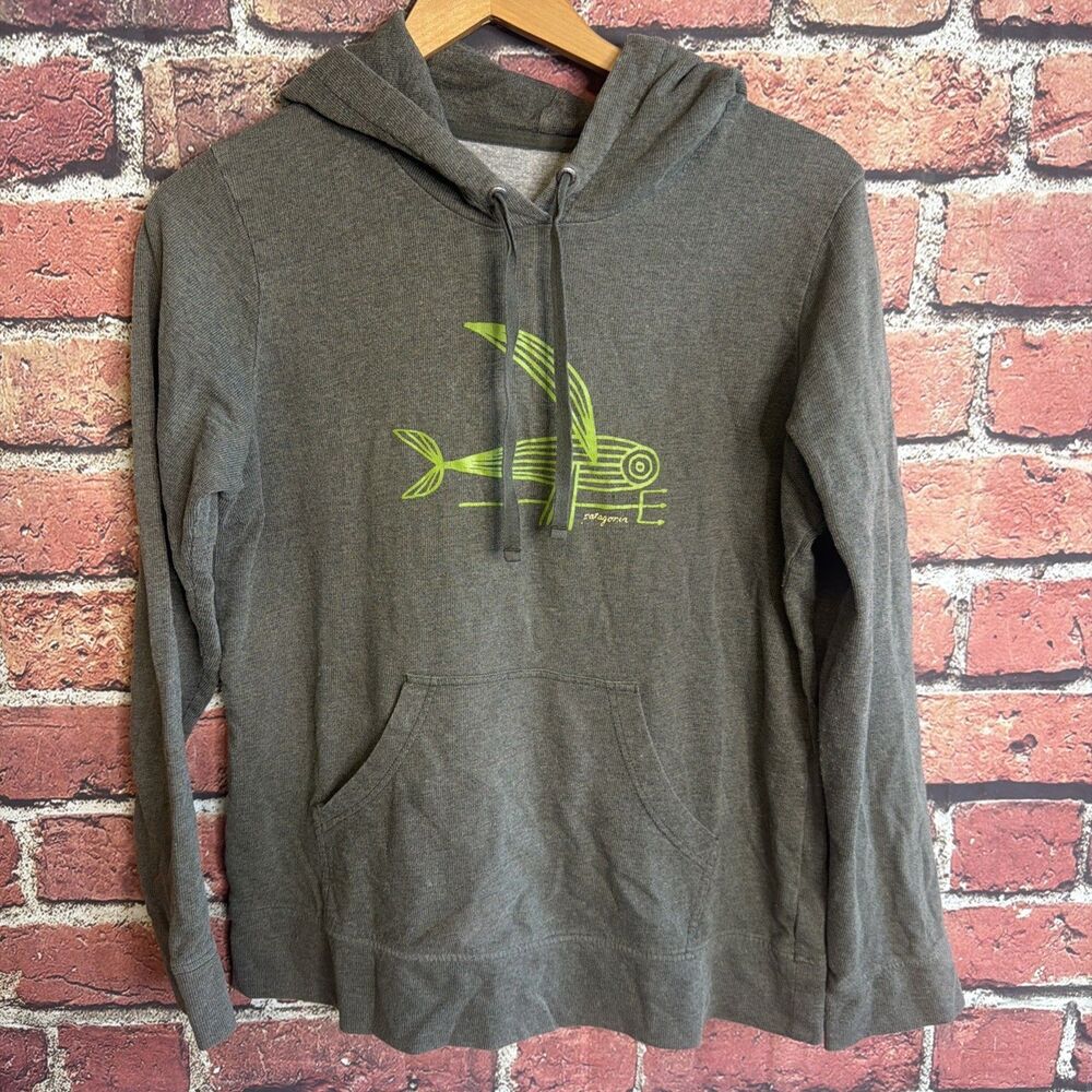 Patagonia Hoodie Womens S Green Flying Fish Graphic Long Sleeve Monk Sweatshirt